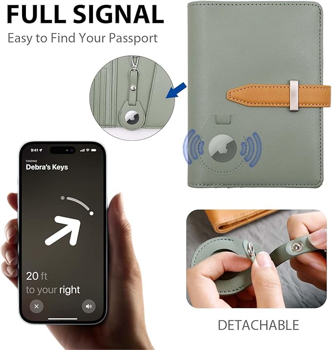 Passport wallets, Mulit-purpose RFID Blocking Passport Holder AirTag Wallet, Travel Wallet（Moss Green）