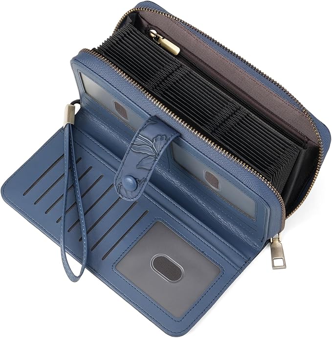 SENDEFN Women's Credit Card Holder RFID Blocking Zip Around Leather Wallet Large Capacity Long Purse with Wristlet