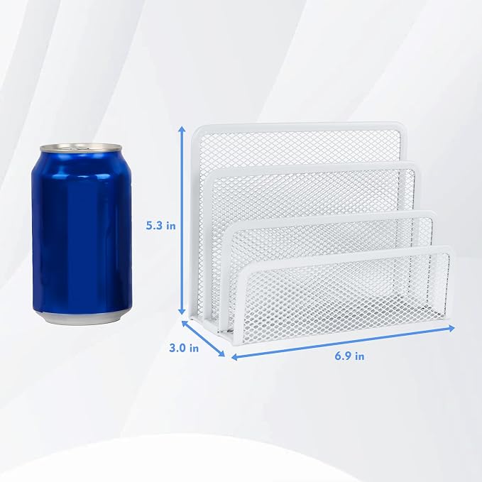 EASEPRES Desk Mail Organizer, Office Small Desktop Metal Mesh Envelope Letter Sorter Paper File Holder Organizer with 3 Vertical Upright Compartments, White 2 Pack