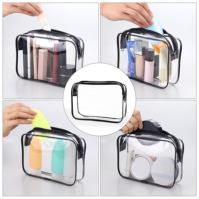 Wedama TSA Approved Toiletry Cosmetic Bags for Men and Women 2 Pack with Zipper Carry on Airline Airport Travel Accessories, PVC Makeup Bags, Quart Size-Black