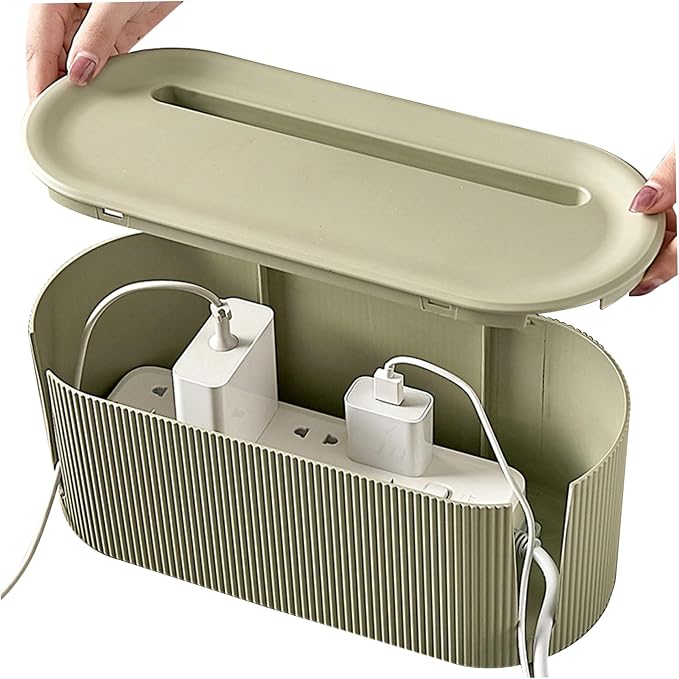 Cable Management Box with Lid & Slot Cord Management Box with Breathable Hole Non Slip Cable Organizer to Hide Cords and Power Strip for Home Office Desk TV Computer