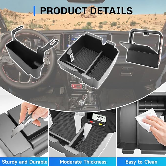 SXCY [3PCS Tray for 2025 2026 Jeep Wrangler Center Console Organizer for 2018-2026 Jeep Wrangler Accessories [2 Armrest Tray+Privacy Storage] 2023 2024 2025 2026 Wrangler Console Organizer