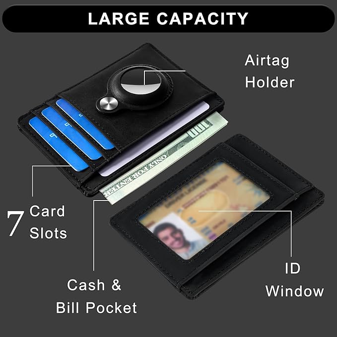 Hawanik Slim Minimalist Front Pocket Air Tag Wallet, RFID Blocking Card Holder Wallet with Airtag Holder