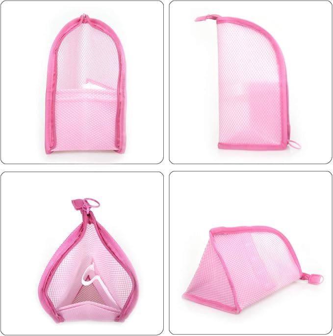 patu Standing Travel Toiletry Bag - Transparent Waterproof PVC Mesh Pouch with Triangle Design for Bathroom Essentials & Personal Care, 2 Packs, Pink