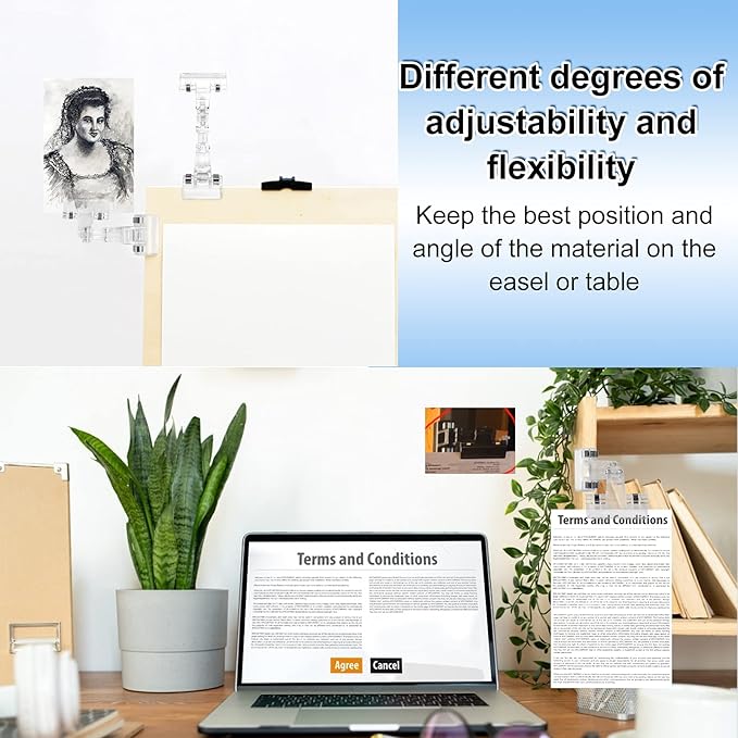 Adjustable Copy Holder Clip – Flexiable Docments Holder - Handy Artist Supplies Holder Canvas Clamp,Pack of 2 (Transparent Color)