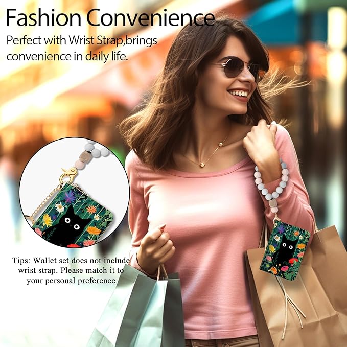 Credit Card Holder RFID Wallet, Small Card Holder Wallet for Women with Keychain Zipper, Funny Leather Print Credit Card Wallets Accordion Gift