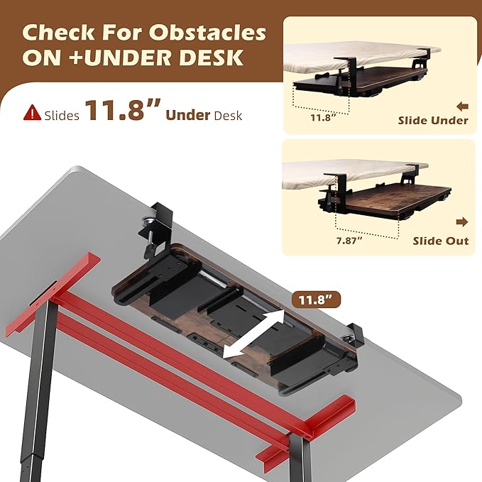 Large 26.77" Keyboard Tray Under Desk with Storage Drawer - Heavy Duty C-Clamp Mount, Ergonomic Computer Keyboard Stand for Home Office, Easy Install (Mahogany)