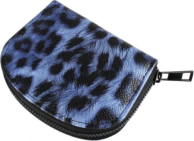 Small Zip Wallet Credit Card Wallet Coin change case Holder for women PU Leather(Navy Leopard)