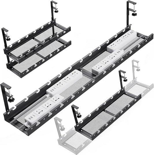 Under Desk Cable Management Raceway Clamp 2 Hole 31Inch No Dril Cord Organizer for Standing Desk Sturdy Metal Office Desk Wire Management - No Damage to Table