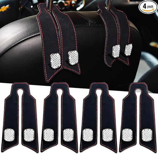 Purse Hook for Car, Car Hooks for Headrest Universal Purse Holder for Car, Bling Car Seat Hooks for Headrest, Car Seat Back Storage Hook (4 Pack, Black)