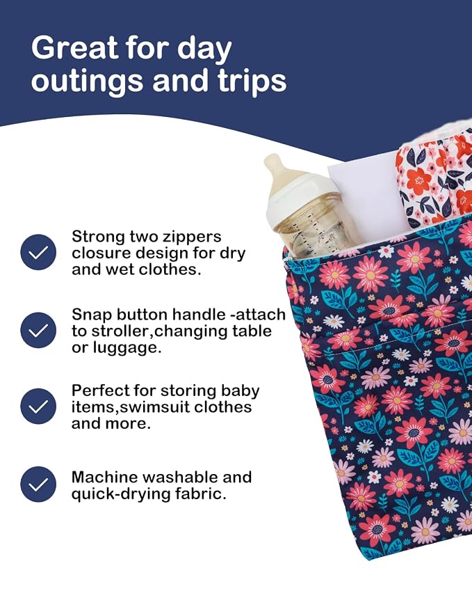 ALVA ALVABABY 3pcs Medium Cloth Diaper Wet Dry Bags Waterproof Reusable with Two Zippered Pockets Travel Beach Pool Daycare Soiled Baby Items Yoga Gym Bag for Swimsuits or Wet Clothes 3L-ZM41