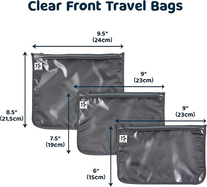 Tiny Twinkle Diaper Bag Organizing Pouches|3 Pack Mess-Proof Clear Front Travel Organizer Bags&TSA Approved Toiletry Bag Set for Baby and Mom Essentials