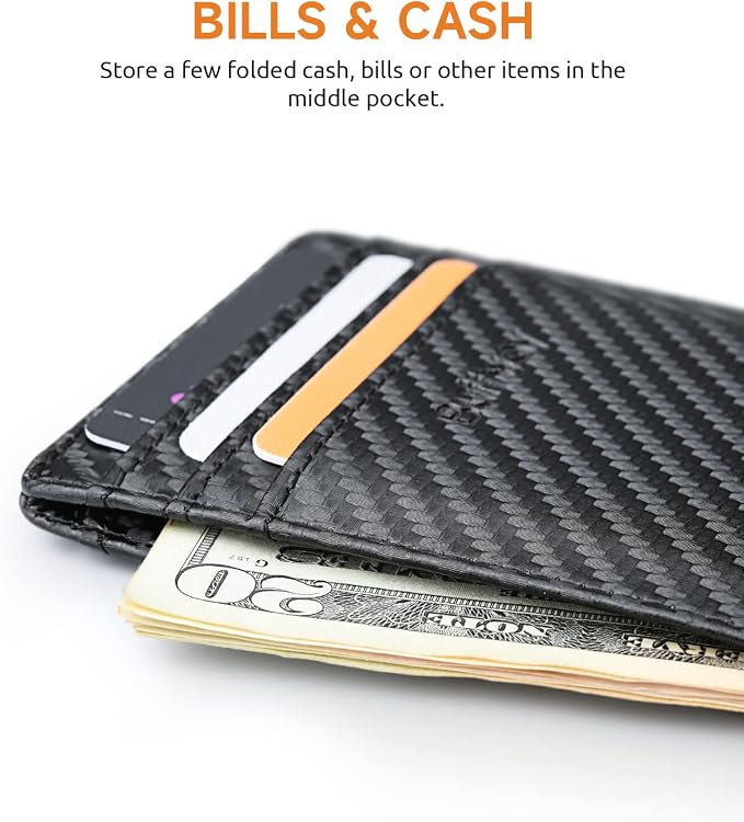 Buffway Mens Slim Wallet, Minimalist Thin Front Pocket Leather Credit Card Holder with RFID Blocking for Work Travel | Minimalist