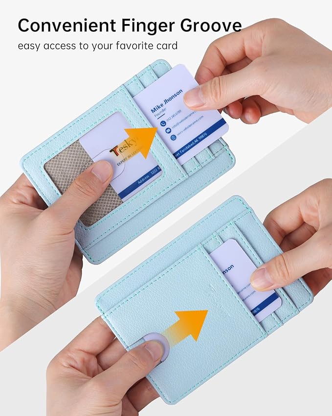 Teskyer Slim Wallet for Men, Minimalist Front Pocket RFID Blocking Leather Wallet Credit Card Holder for Men & Women