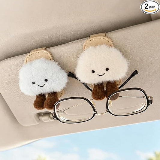 2 Pack Cute Cloud Sunglasses Holder for Car Visor, Plush Car Sunglass Clip, Magnetic Eyeglass Glasses Holder for Sun Visor, Ticket Card Clip, Cute Car Accessories for Women Girls White