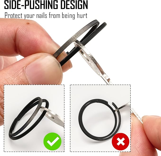 KeyUnity Titanium Flat Key Rings, 33/25/17.5mm Side Pushing Split Ring for Key Carabiner Flashlight Knife Dog ID Collar Tag