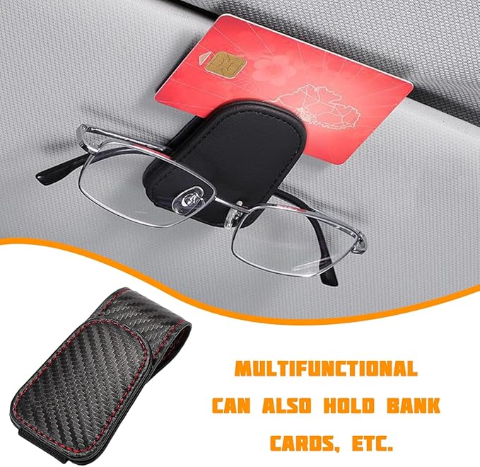 Sunglasses Holder for Car Visor, Microfiber Leather Magnetic Sun Visor Eyeglasses Hanger & Ticket Card Clip, Multi-Function Automotive Interior Glasses Mount, Universal Fit (Carbon Fiber)
