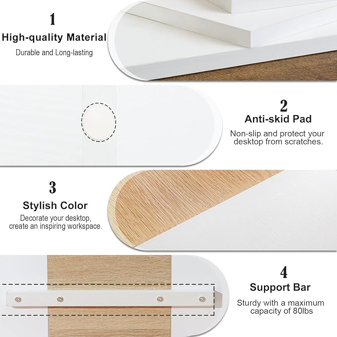 TEAMIX 3 Tiers 20 Inch Desktop Monitor Stand Riser Printer Stand for Desk Organizer (White+Maple)