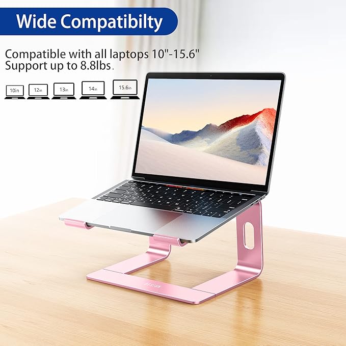 BESIGN LS03 Aluminum Laptop Stand, Ergonomic Detachable Computer Stand, Notebook Holder Compatible with Air, Pro, Dell, HP, Lenovo More 10-15.6" Laptops, Pink