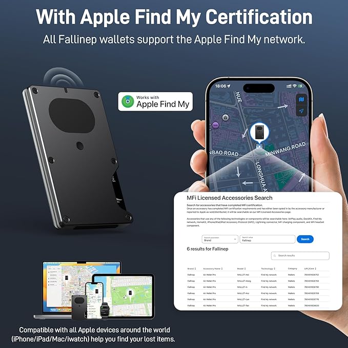 Wallet for Men, Slim Minimalist Wallet Card Holder with Location Tracking, Build in Airtag Chip Compatible with Apple Find My, RFID-Blocking Smart Air Wallet with Money Clip (Black Carbon Fiber)
