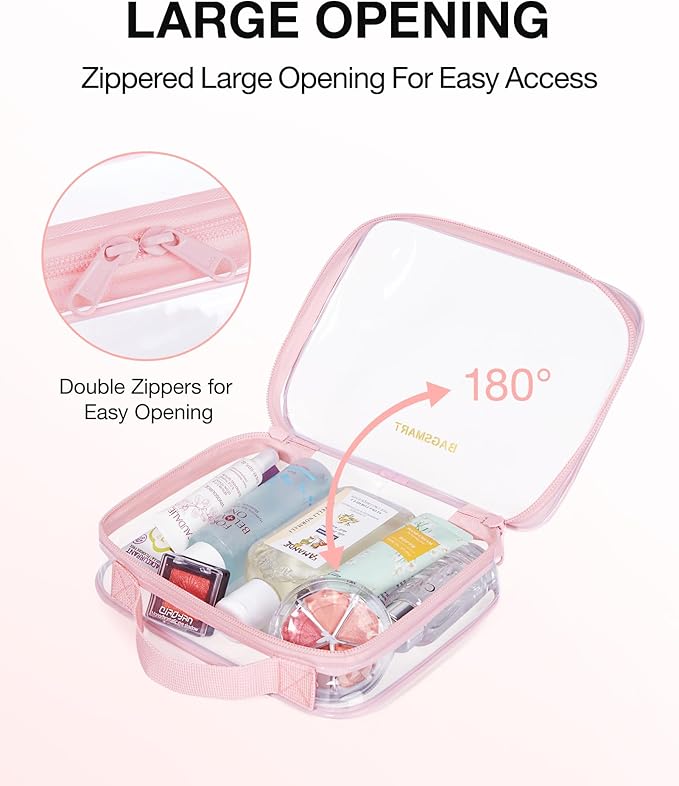 BAGSMART Clear Toiletry Bag, TSA Approved Travel Toiletry Bag Carry On Travel Accessories Bag Airport Airline Quart Size Bags water-resistant Makeup Bag for Women