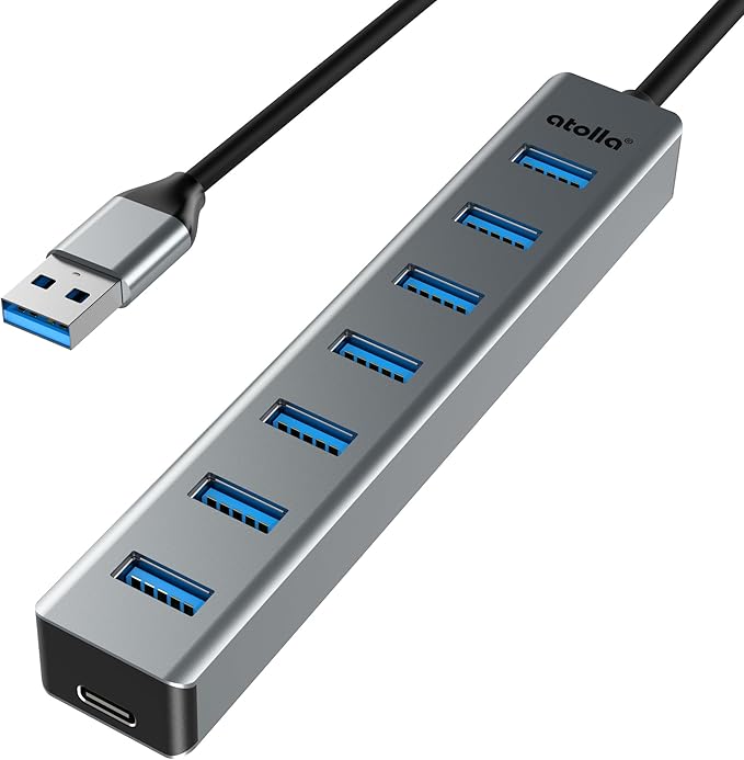 USB 3.0 hub, atolla 7-Port Multi USB Aluminum hub, 1m Extension Cable USB Splitter, Suitable for PC, Laptop, MacBook Pro, etc.