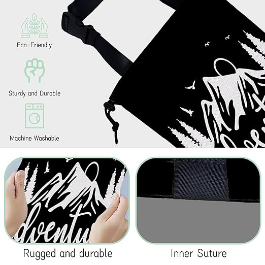 Adventure Awaits Car Garbage Bag,Nature Mountain Waterproof Small Car Trash Bag Hanging Back of Seat,Drawstring Hanging Car Trash Bag with Adjustable Buckle for Car Accessories