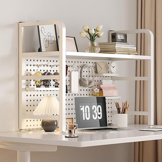 Standing Desk Shelf Desk Shelf Organizer, Countertop Hutch Bookcase Organizer, Desktop Bookcase Bookshelf Desk Hutch, Home Decor, Load Bearing Capacity 50 kg/110 lbs(White,75*68*20cm/29.5*27*8in)