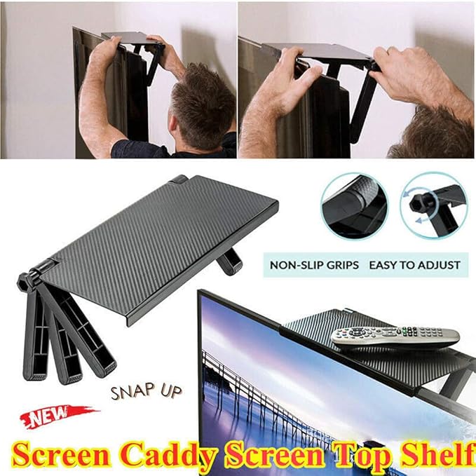 13 Inch Adjustable Screen Top Shelf Organizer for TV Computer Monitor Flat Screen, Large TV Mount Top Shelf Used to Place Soundbar Cable Box Speakers Apple TV Play-Station Camera Frames Remote