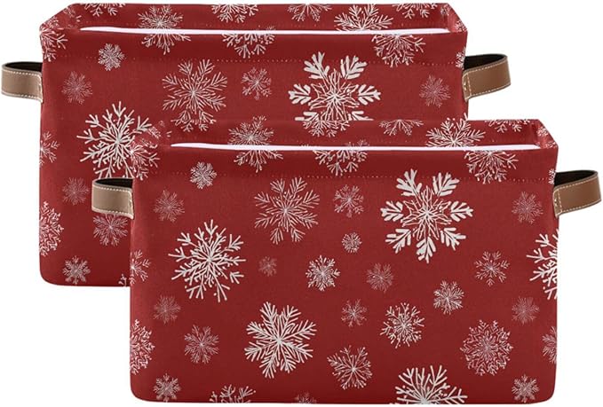 Aslsiy Storage Basket Christmas Snowflakes with Red Nursery Bins Baby Canvas Box Clothes Shelf Basket Laundry Hampers 2 Pcs
