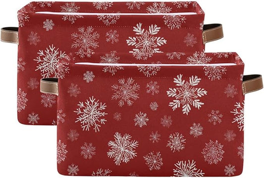 Aslsiy Storage Basket Christmas Snowflakes with Red Nursery Bins Baby Canvas Box Clothes Shelf Basket Laundry Hampers 1 Pcs