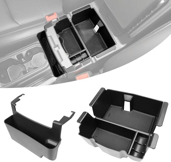 Center Console Hanging Organizer for 2018-2025 Jeep Wrangler JL JLU 4XE/Gladiator JT Center Console Armrest Box Storage Tray for Wrangler&Gladiator(Hanging+Center Console Armrest Organizer)