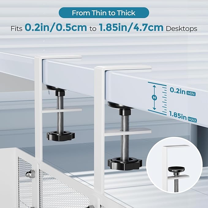 YECAYE No-Drill Metal Under Desk Cable Management Tray, Power Strip & Cable Organizer for Home Office,Under Desk Storage,Organizer Tray,White