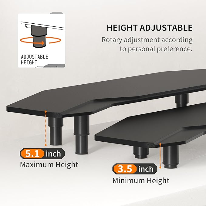 AFOOYO 39.4 Inch Dual Monitor Stand Riser Black,Plane Wing-Shaped Sturdy Computer Desk Riser for 2 Monitors, Adjustable Length and Wood Monitor Stand for Laptop, Computer,Extra Long
