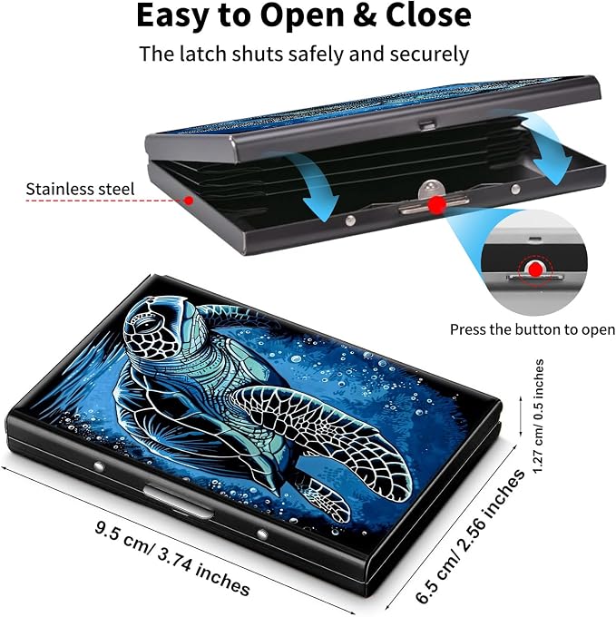 Metal Wallet,Credit Card Holder for Women Men,RFID Blocking Card Holder Wallet Mini Slim Aluminum Wallet ID Case Hard Card Case Business Card Holder Case,Blue Sea Turtle