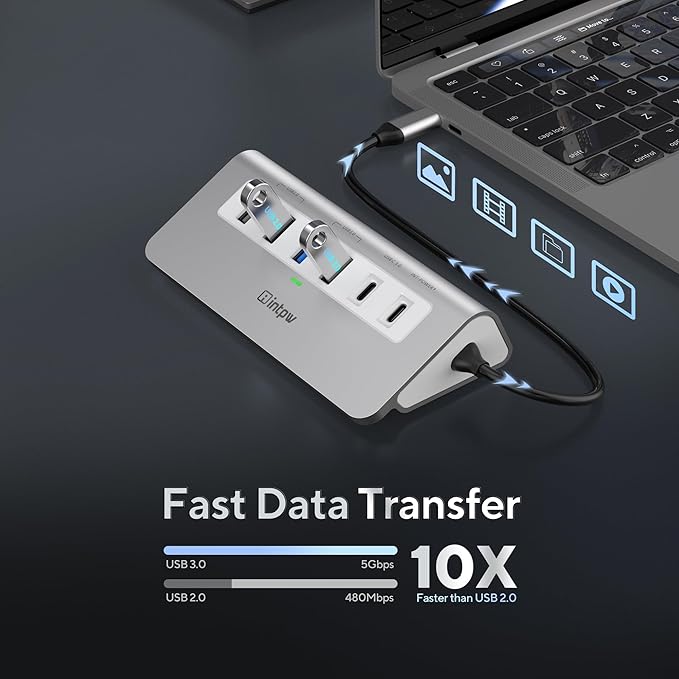 P9 USB C Hub, intpw 9-in-1 USB C Hub Multiport Adapter with 4K HDMI, PD 100W, Type-C & 2 USB A 3.0 5Gbps, 2 USB A 2.0, SD/TF Card Reader, Aluminum USB Hub for Laptop, iPhone 17 Series, MacBook, iPad