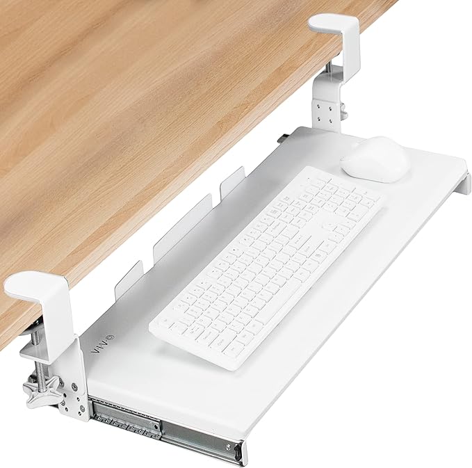 VIVO Large Height Adjustable Under Desk Keyboard Tray, C-clamp Mount System, 27 (33 Including Clamps) x 11 inch Slide-Out Platform for Typing, White, MOUNT-KB05HW