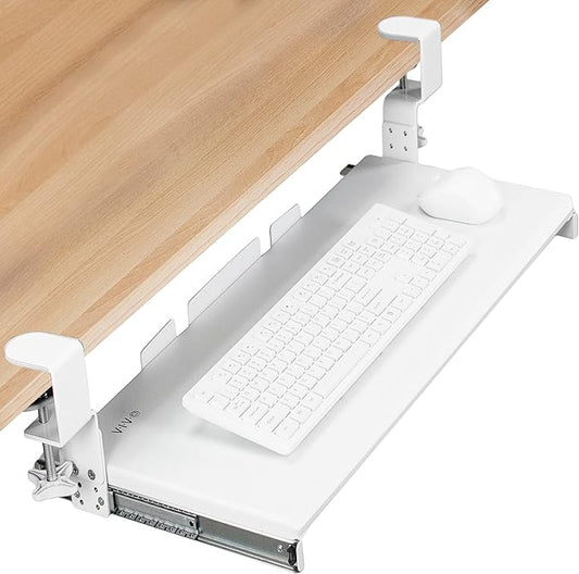 VIVO Large Height Adjustable Under Desk Keyboard Tray, C-clamp Mount System, 27 (33 Including Clamps) x 11 inch Slide-Out Platform for Typing, White, MOUNT-KB05HW
