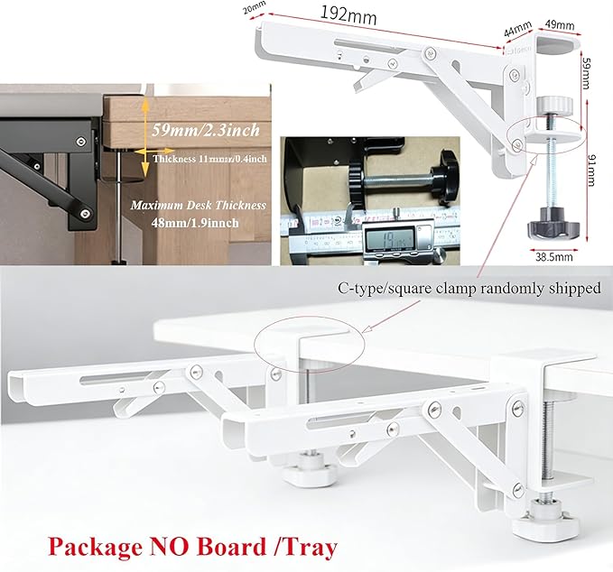 Under Desk Keyboard Tray Support Bracket Adjustable Desktop Extension Board Stand Clamp-on Keyboard Holder Arm Rest Tray Extension Plate Support Rack for Desk, NO Board/Tray, 1 Set (Style02-White)