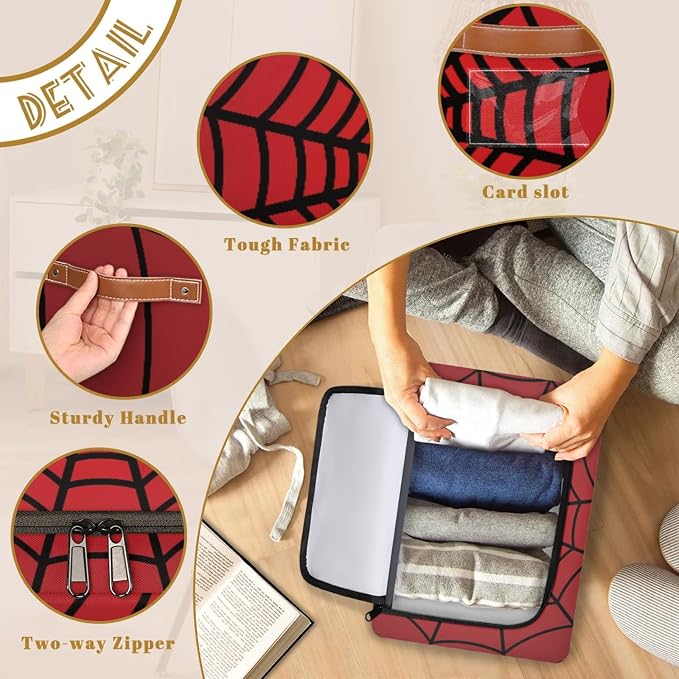 Red Web Storage Bins With Zipper Lid, Collapsible Trunk Organizer, Car Organizers and Storage Bins with Lids, Decorative Storage Boxes with Handle, Home Storage Baskets For Organizing