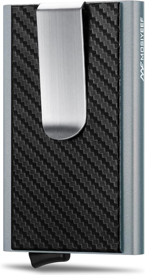 MOSIYEEF Minimalist Wallet for Men - RFID Blocking Card Wallet with Money Clip, Space Grey, Aluminum