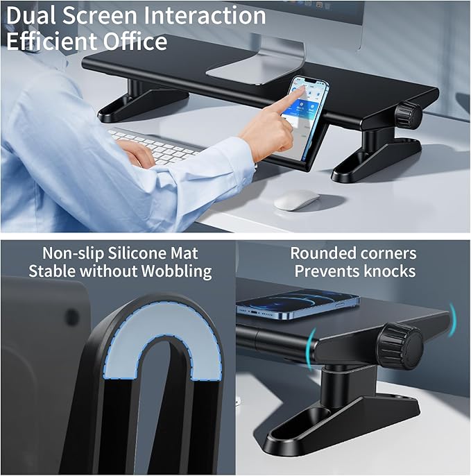 Computer Monitor Stand Riser for Desk,4.4-5.7 Inches Freely Height Adjustable with Cellphone Holder,Multi-Purpose Desktop Organizer Monitor Stands Riser for Computer,Laptop,Printer,TV (BLack)