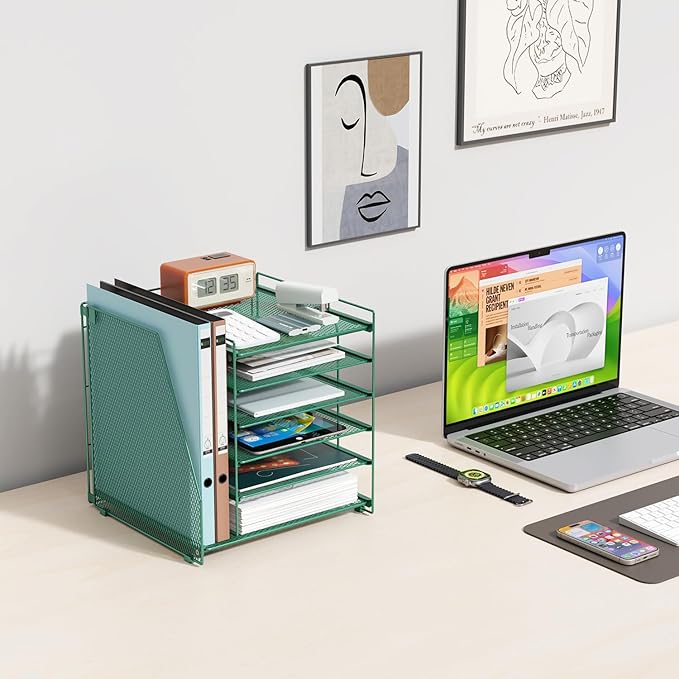 gianotter 6-Tier Paper Organizer With Magazine Holder, Desk Organizers and Accessories, Desk Accessories & Workspace Organizers, File Organizer for Office Supplies Storag (Green, 6-Tier)