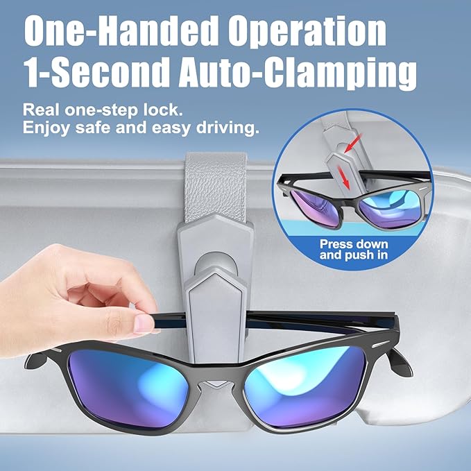 Veharvim Sunglass Holder for Car (One-Handed-Operation, Gentle & Secure Hold, Silicone Padded, Universal Fit, Metal Clip) Visor Sunglass Holder Clip,Visor Sunglass Car (Grey, 4 Pack)