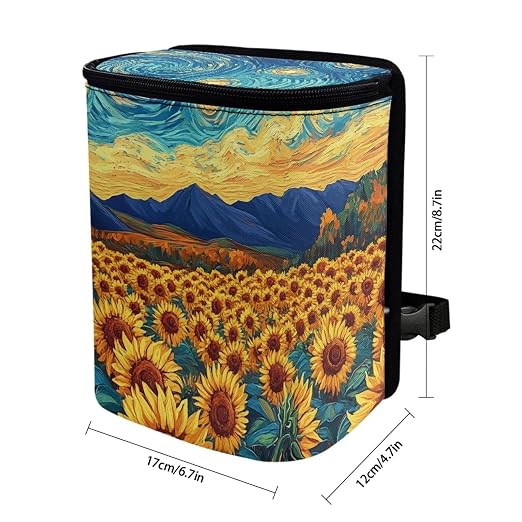 Sunflowers Pattern Car Trash Can with Lid Car Trash Bag Bin Hanging Waterproof Garbage Cans Leak Proof Vehicle Trash Can Multipurpose Storage Container for Back Seat Road