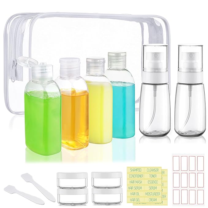 Travel Size Bottles for Toiletries 10 Pack Travel Size Toiletries TSA Approved Shampoo and Conditioner Bottles Refillable Spray Bottle Leak Proof Small Cream Jars for Body Wash Lotion