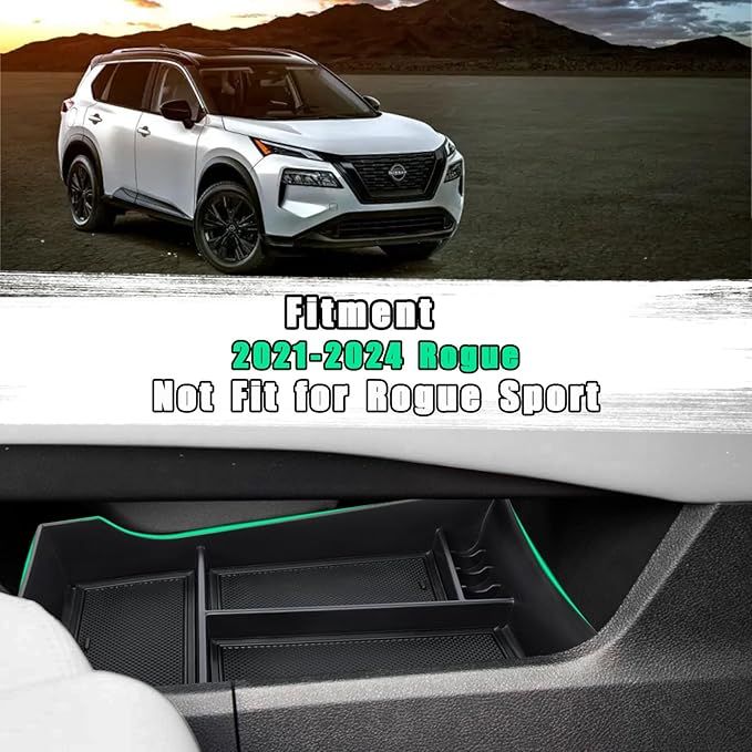 Center Console Organizer Compatible with Nissan Rogue 2021-2025 2026 Armrest Storage Box Insert Tray Interior Secondary Accessories (Lower Center Console Tray)