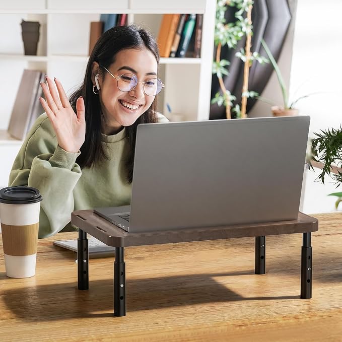 WALI Plastic Computer Monitor Stand with Storage, Desk Monitor Riser 3 Height Adjustable, Laptop Riser with Airflow Vents, Desk Organizer for Computer, Laptop, Printer (PTT002-C), 1 Pack, Brown