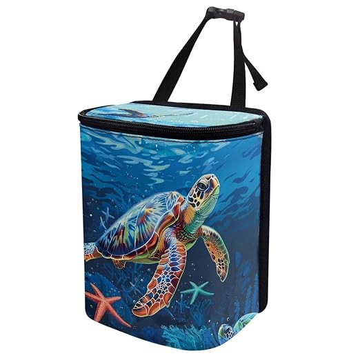 Biyejit Car Trash Can with Sea Turtles Starfish Print Car Garbage Can Car Waste Basket, Leak-Proof Car Trash Bin, Car Trash Hanging Car Accessories Interior Car Organizer Bag