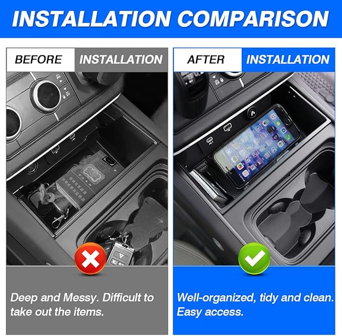 Karltys Center Console Organizer Tray for Land Rover Defender Accessories 90 110 130 2020-2025 2026, Durable ABS Middle Console Organizer Central Storage Box with Non-Slip Mat